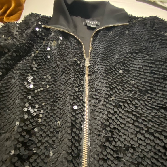 TROUVE Black ALL OVER SEQUINS Bomber Jacket Zipper M - Picture 14 of 16